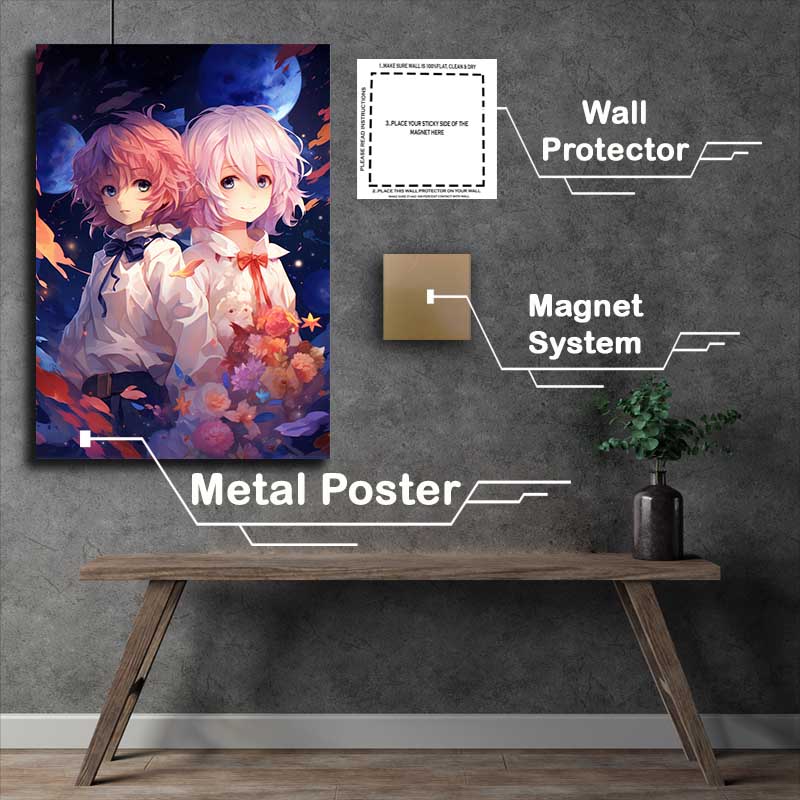 Buy Metal Poster : (Oeon lulu dressed in white with pink anime girls)