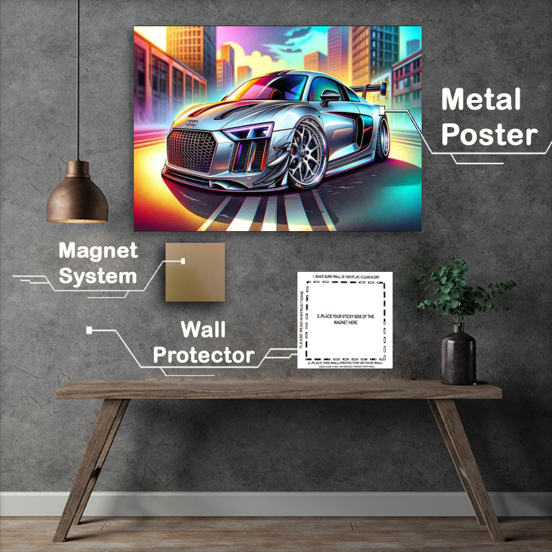 Buy Metal Poster : (Audi R8 style in a sleek silver paint)