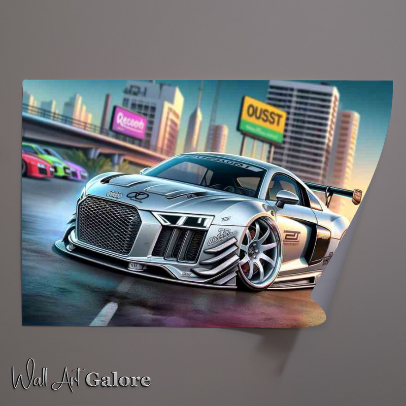 Buy Unframed Poster : (Audi R8 with extremely exaggerated features in silver)