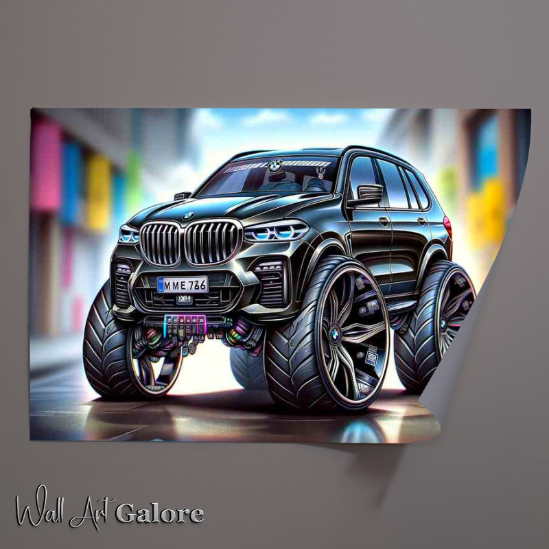 Buy Unframed Poster : (BMW X5 4x4 with extremely exaggerated big wheels cartoon)