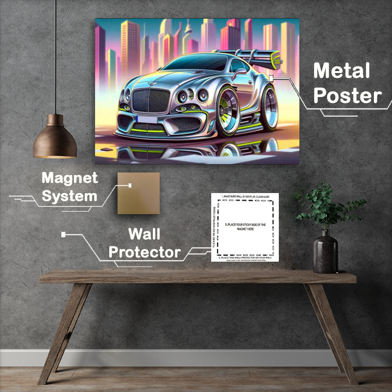 Buy Metal Poster : (Bentley EXP 100 GT style in silver cartoon)