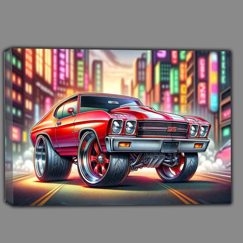 Buy Canvas : (Chevrolet Chevelle SS style in red cartoon big wheels)
