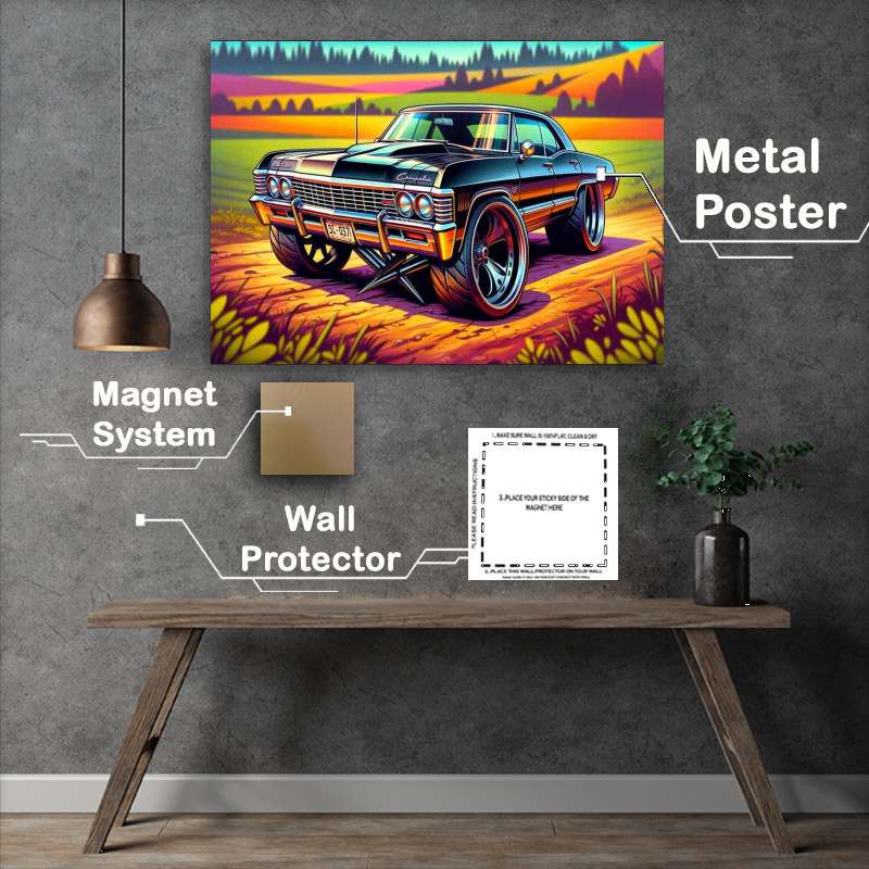 Buy Metal Poster : (Chevrolet Impala style with big wheels cartoon)
