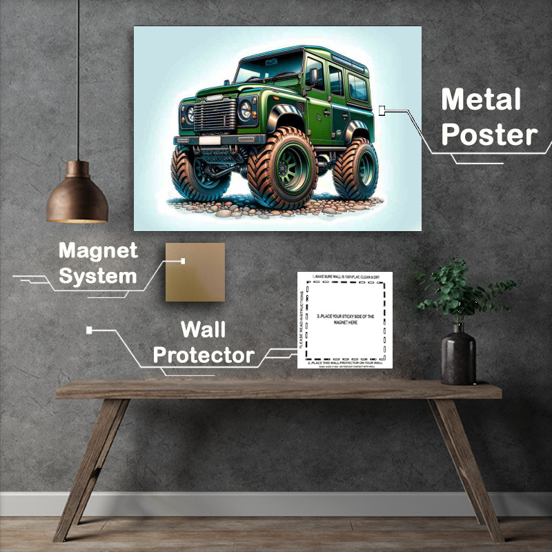 Buy Metal Poster : (Defender 4x4 style with big wheels cartoon)