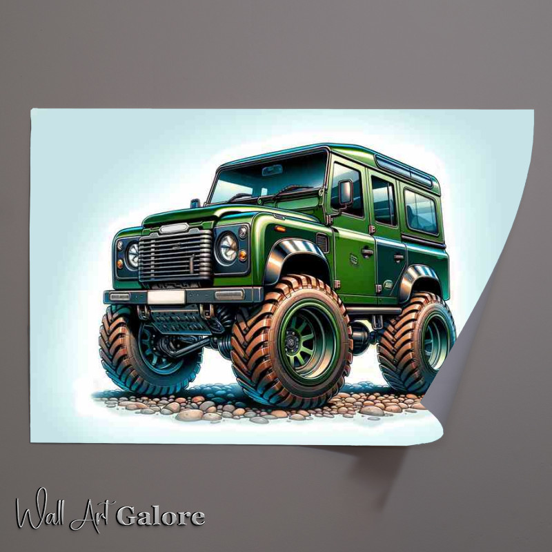 Buy Unframed Poster : (Defender 4x4 style with big wheels cartoon)