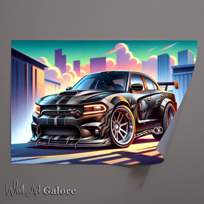 Buy Unframed Poster : (Dodge Charger style in black cartoon)