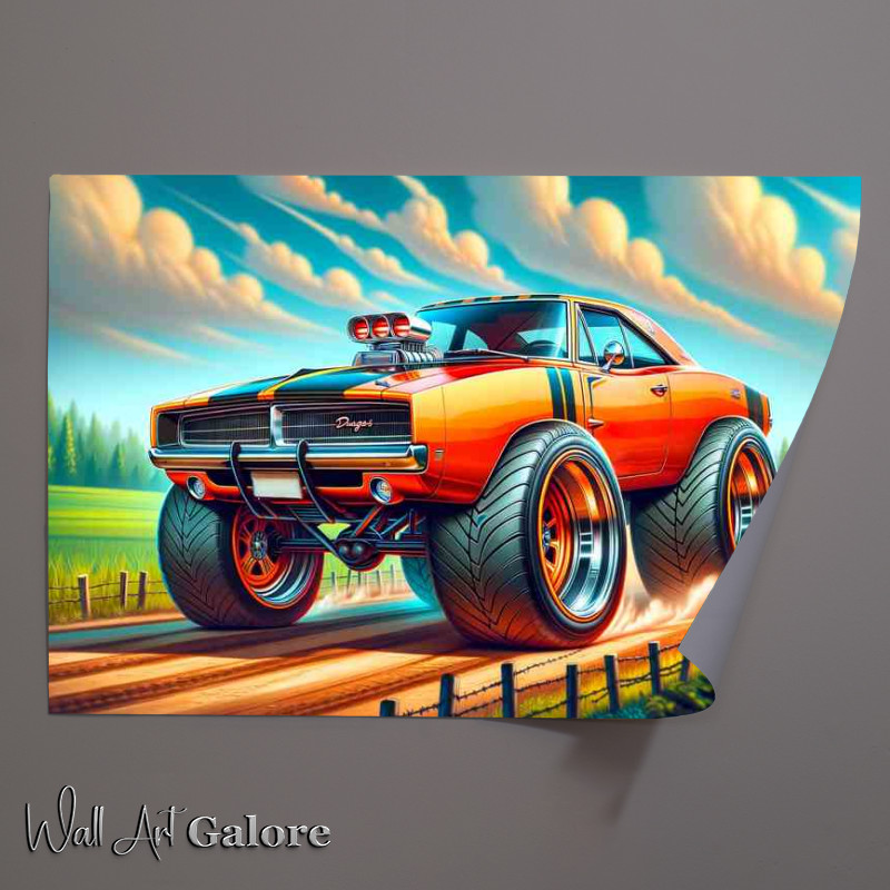 Buy Unframed Poster : (Dodge Charger style in orange with big wheels)