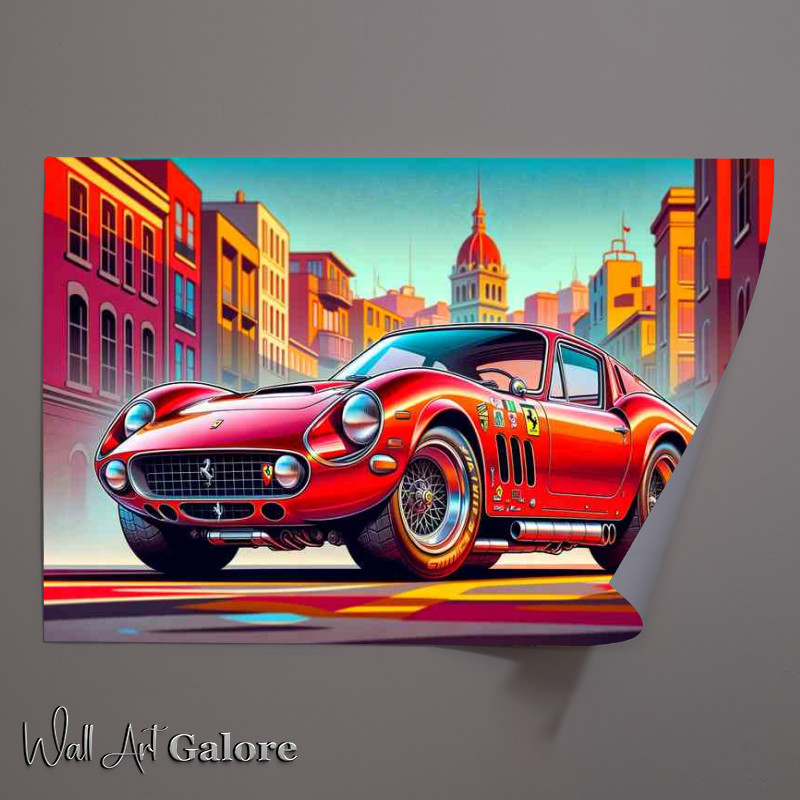 Buy Unframed Poster : (Ferrari 365 GTB 4 Daytona style in red cartoon)