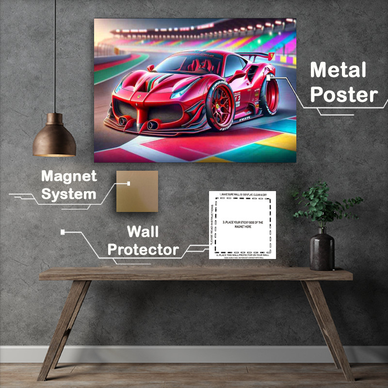 Buy Metal Poster : (Ferrari 488 Pista style extremely exaggerated red paint)