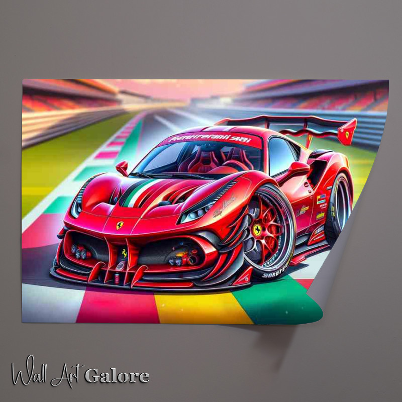 Buy Unframed Poster : (Ferrari 488 Pista with extremely exaggerated features in red)