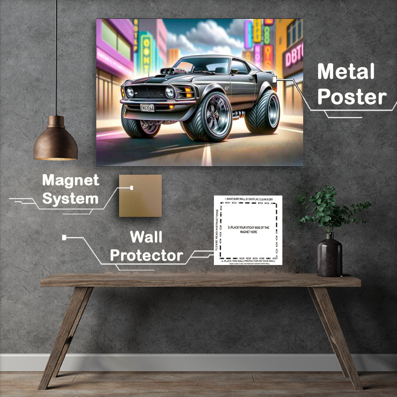 Buy Metal Poster : (Ford Mustang Mach 1 style in grey with big wheels)