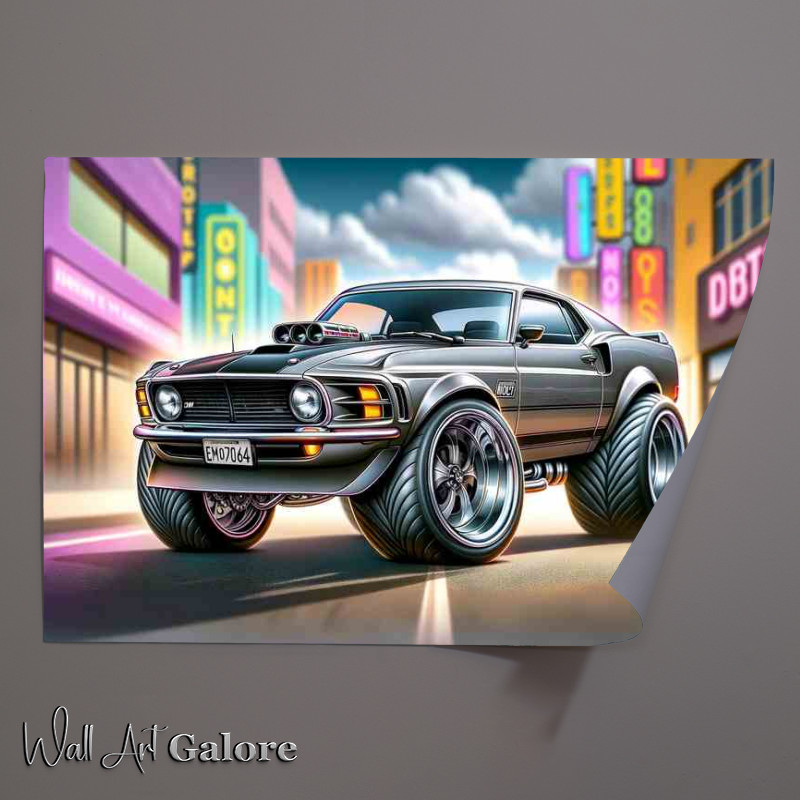 Buy Unframed Poster : (Ford Mustang Mach 1 style in grey with big wheels)