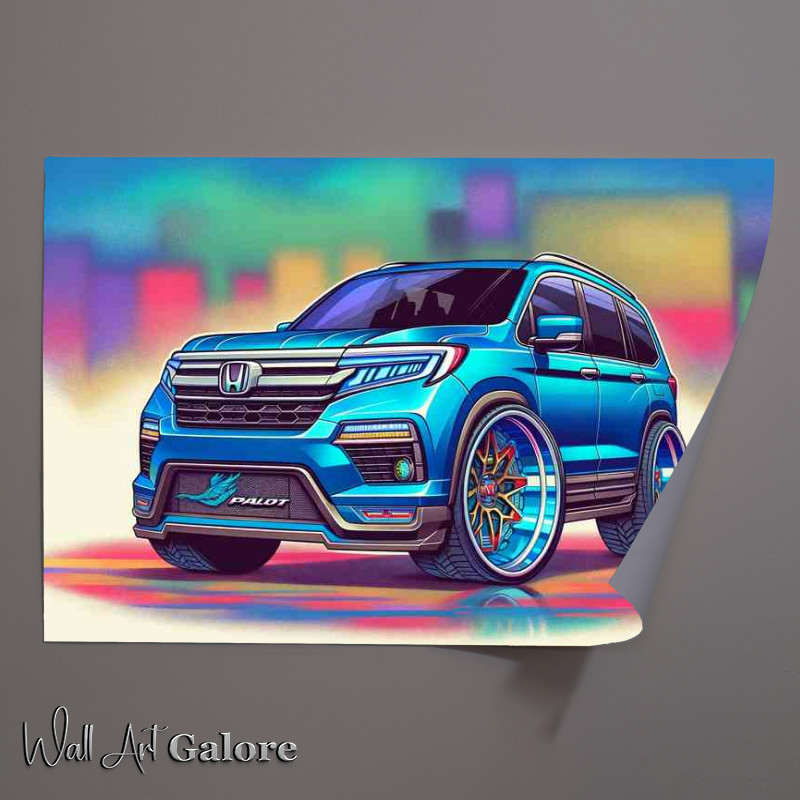 Buy Unframed Poster : (Honda Pilot 4x4 style extremely exaggerated bold blue paint)