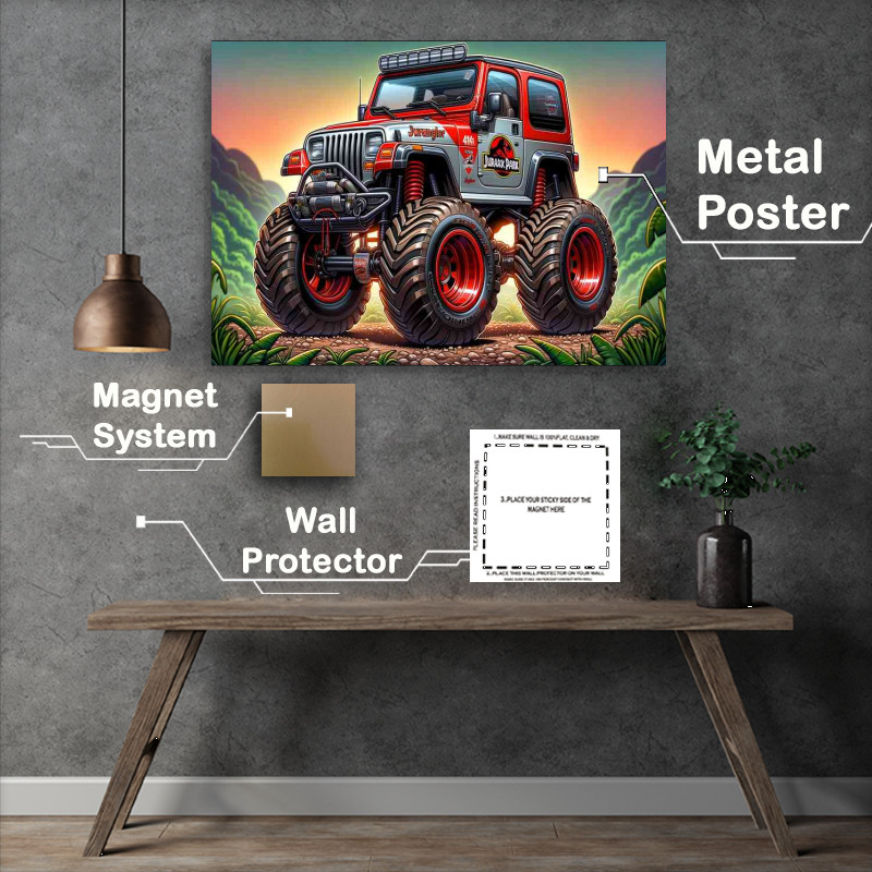 Buy Metal Poster : (Little 4x4 painted in red style big wheels cartoon)