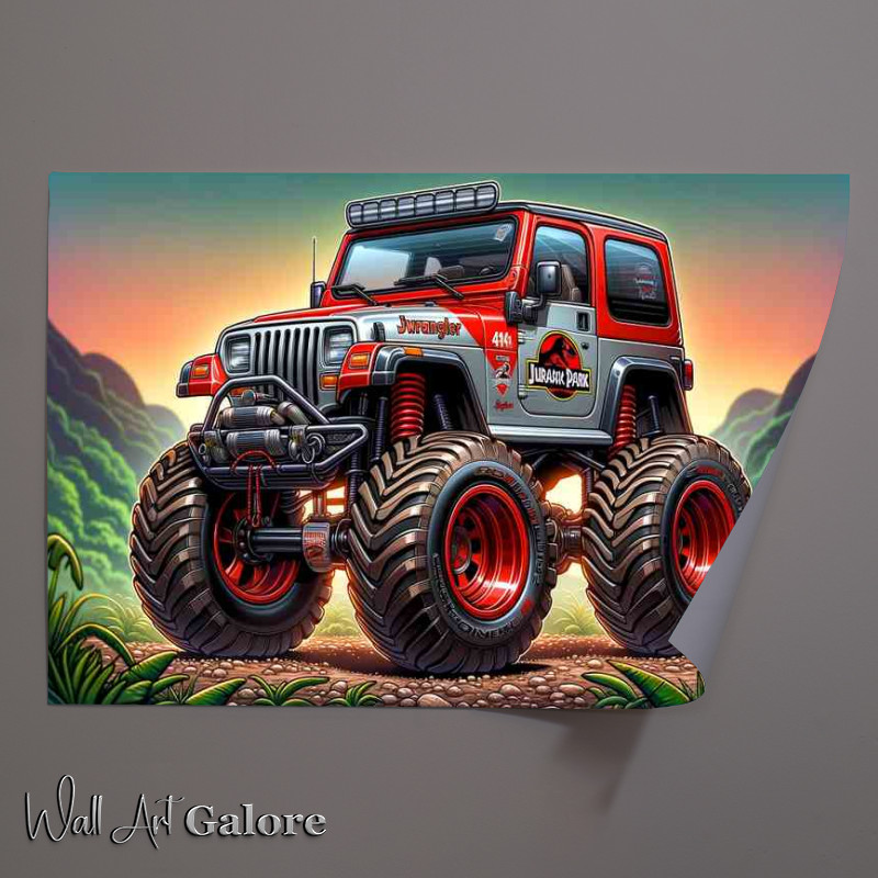 Buy Unframed Poster : (Little 4x4 painted in red style big wheels cartoon)