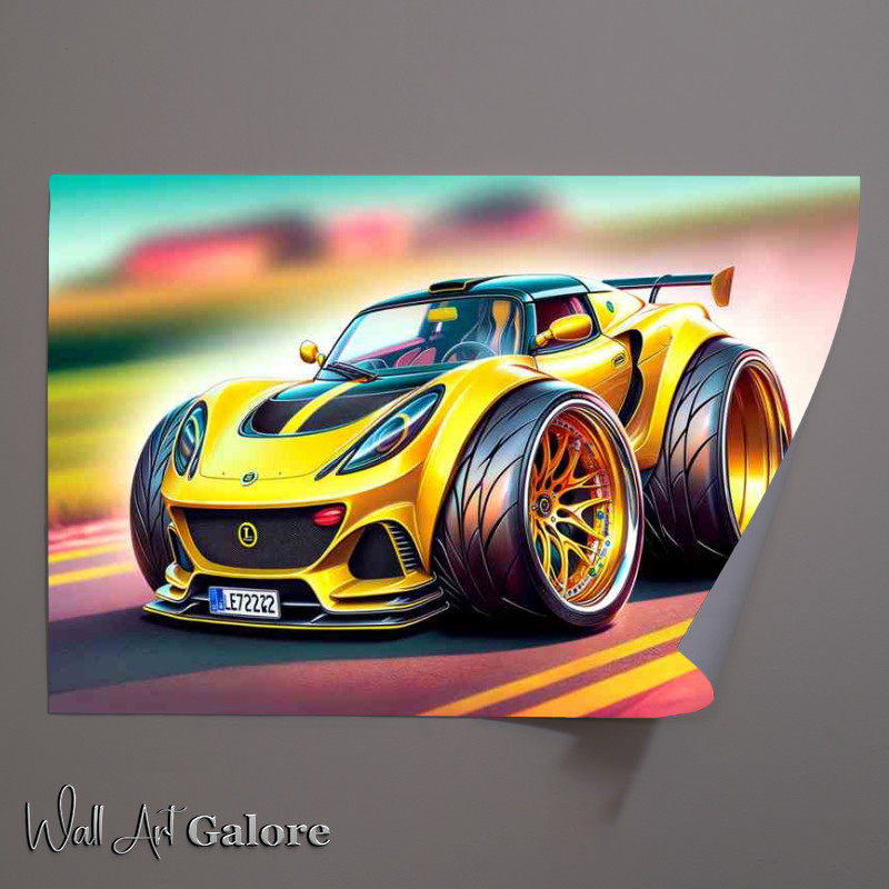 Buy Unframed Poster : (Lotus Elan style extremely exaggerated bright yellow cartoon)
