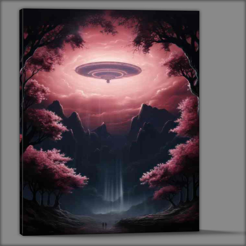 Buy Canvas : (A pink ufo flying over the mountains)