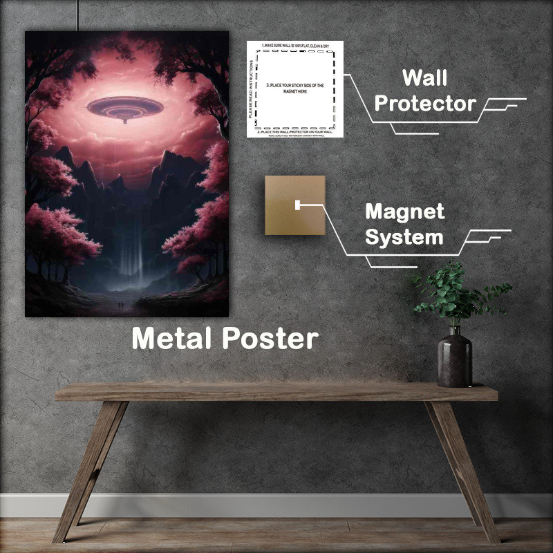 Buy Metal Poster : (A pink ufo flying over the mountains)