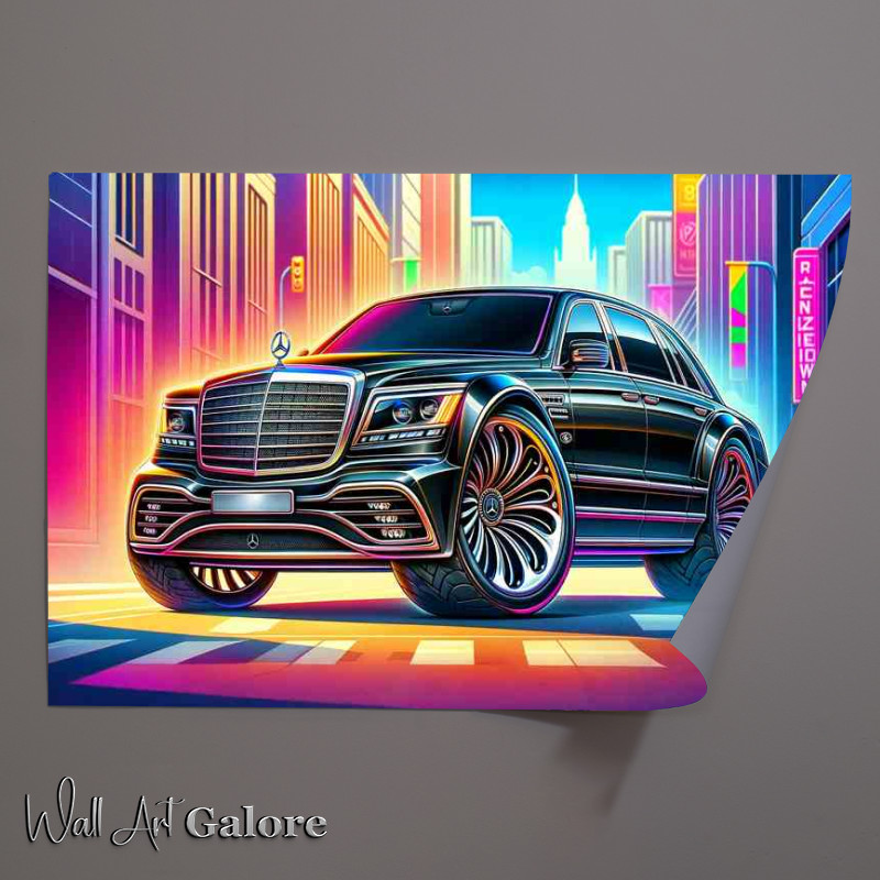 Buy Unframed Poster : (Mercedes Benz 600 Pullman style in bleck with big wheels)