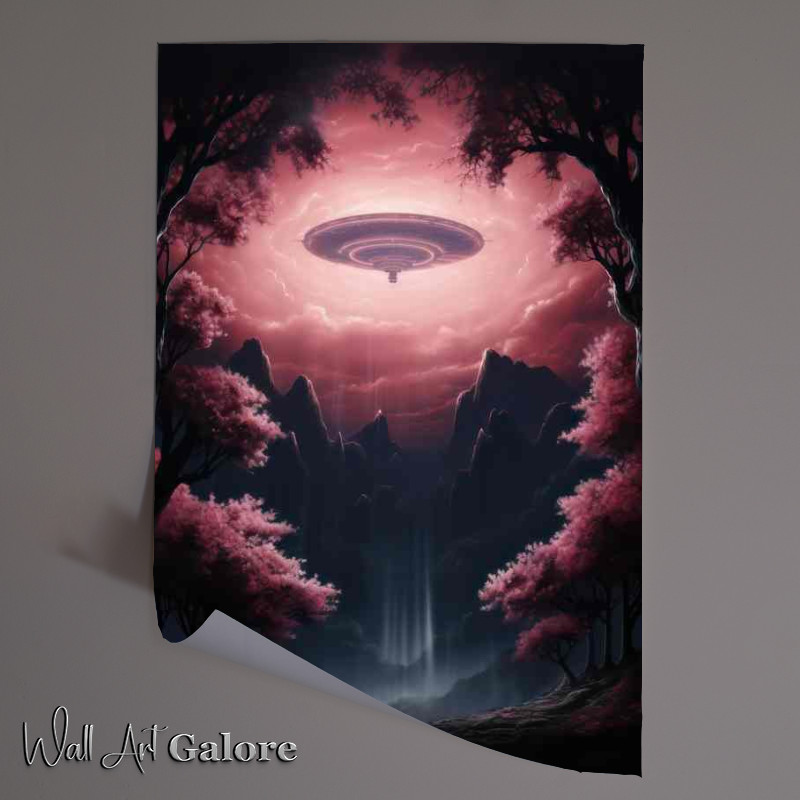 Buy Unframed Poster : (A pink ufo flying over the mountains)