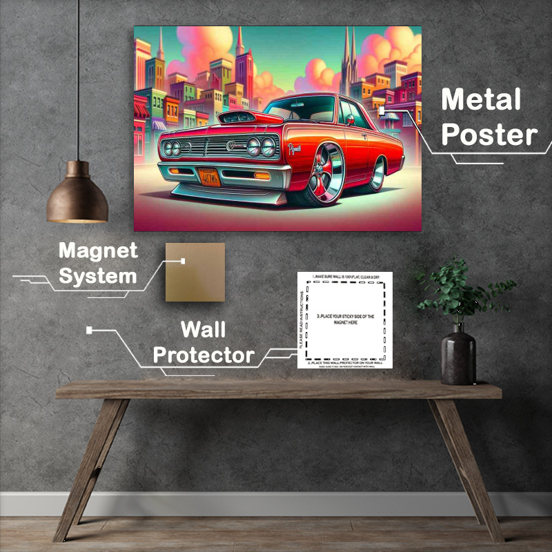 Buy Metal Poster : (Plymouth Furystyle in red cartoon)