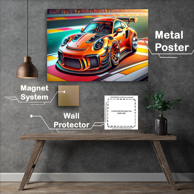 Buy Metal Poster : (Porsche 911 GT3 RS style extremely exaggerated features)