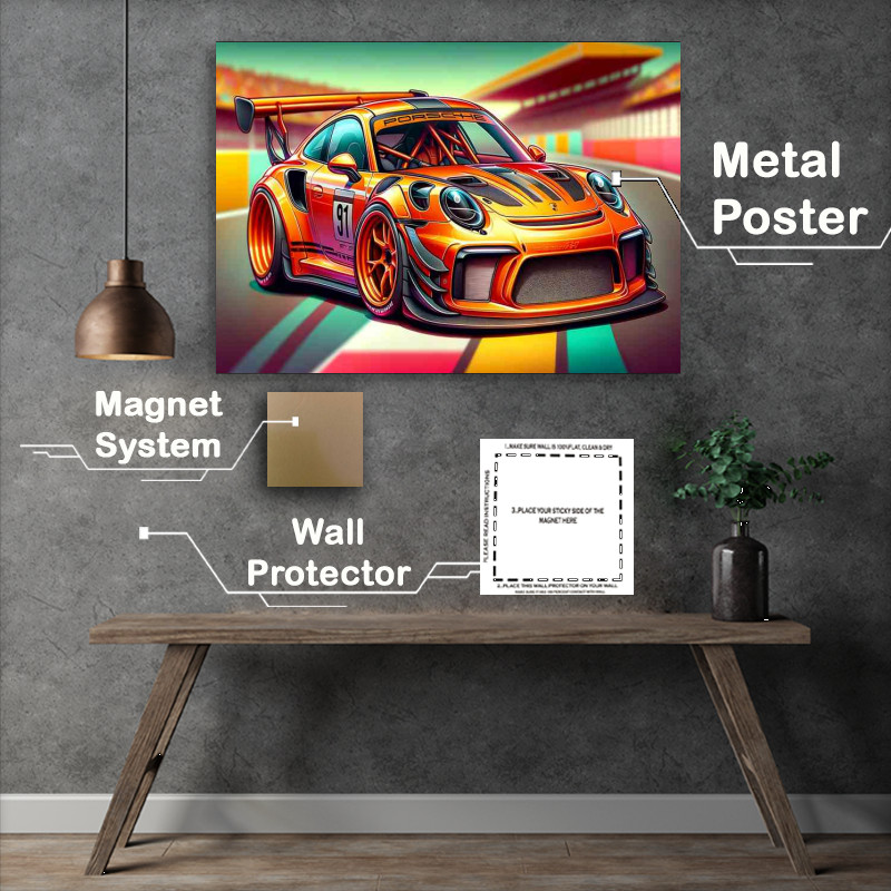 Buy Metal Poster : (Porsche 911 GT3 RS style in orange cartoon)