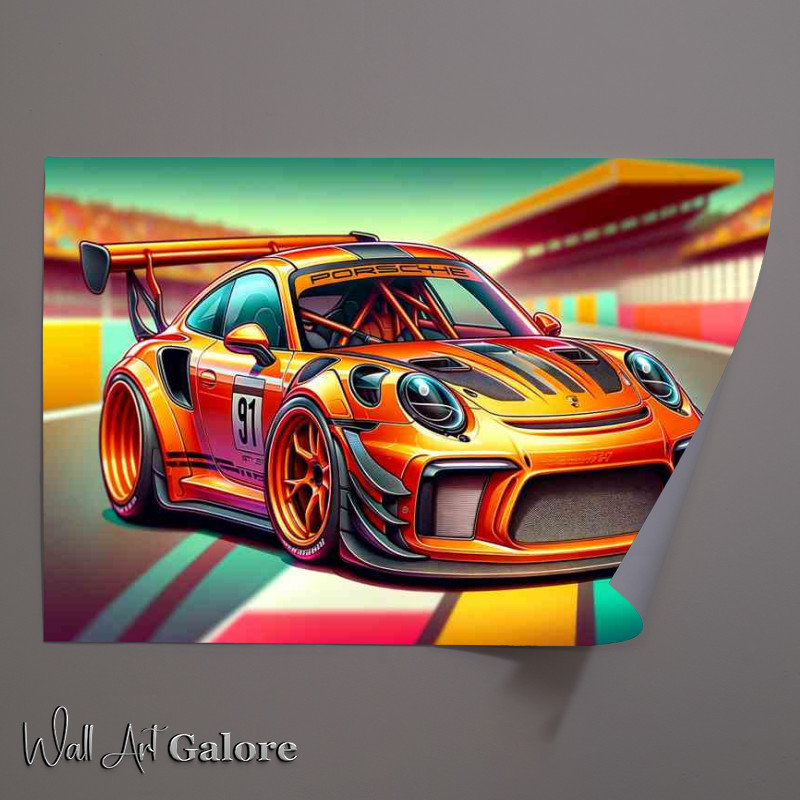 Buy Unframed Poster : (Porsche 911 GT3 RS style in orange cartoon)