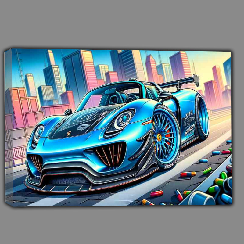 Buy Canvas : (Porsche 918 Spyder style in blue cartoon)