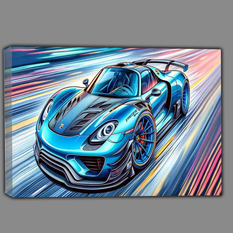 Buy Canvas : (Porsche 918 Spyder style in light blue cartoon)