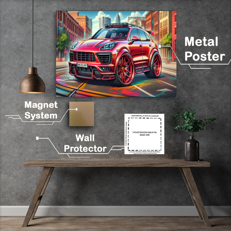 Buy Metal Poster : (Porsche Cayenne 4x4 style in red cartoon)