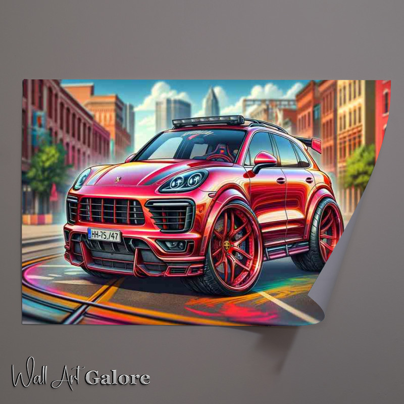 Buy Unframed Poster : (Porsche Cayenne 4x4 style in red cartoon)