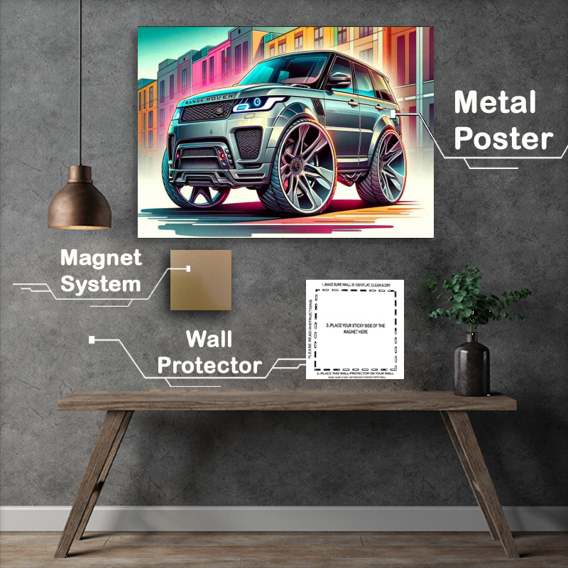 Buy Metal Poster : (Range Rover Sport 4x4 style in silver cartoon)
