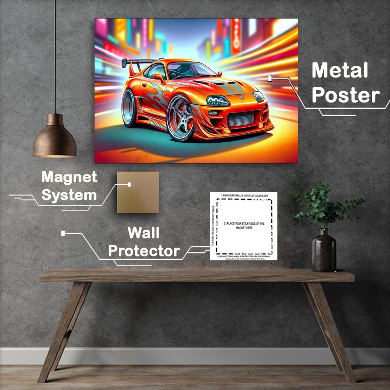 Buy Metal Poster : (Toyota Supra style with big wheels in orange)