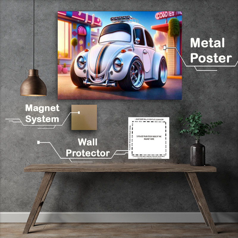 Buy Metal Poster : (Volkswagen Beetle style painted in white)