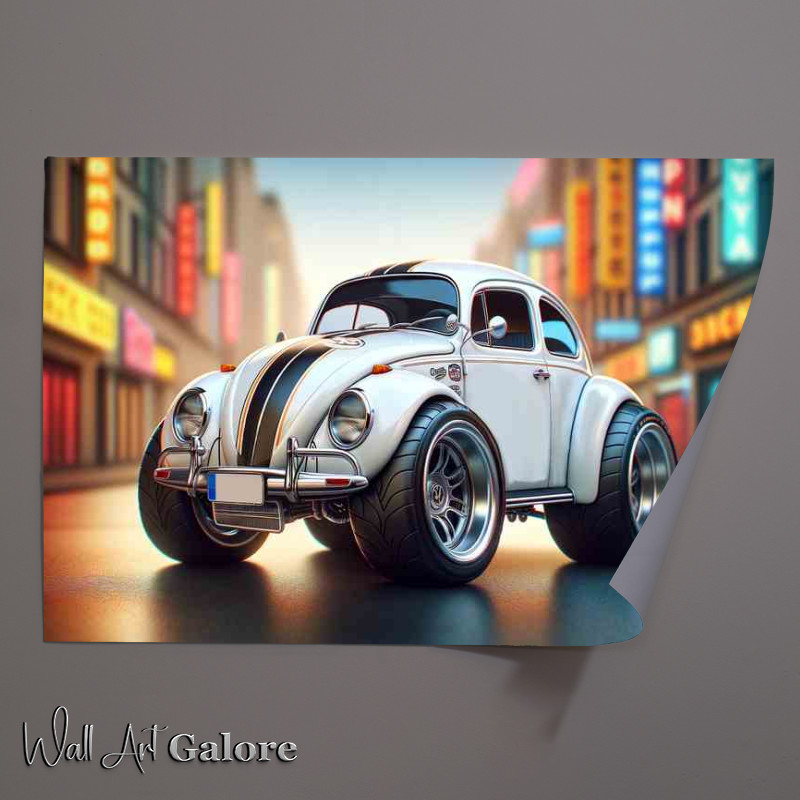 Buy Unframed Poster : (Volkswagen Beetle style with big wheels in white)