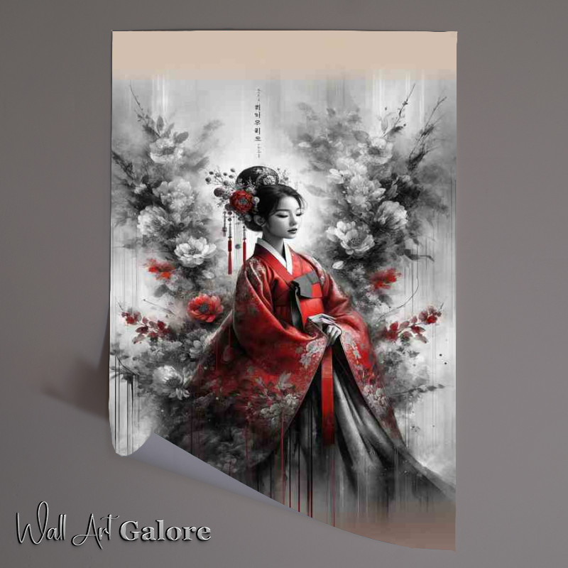 Buy Unframed Poster : (Elegant Asian Beauty Traditional Red Hanbok)