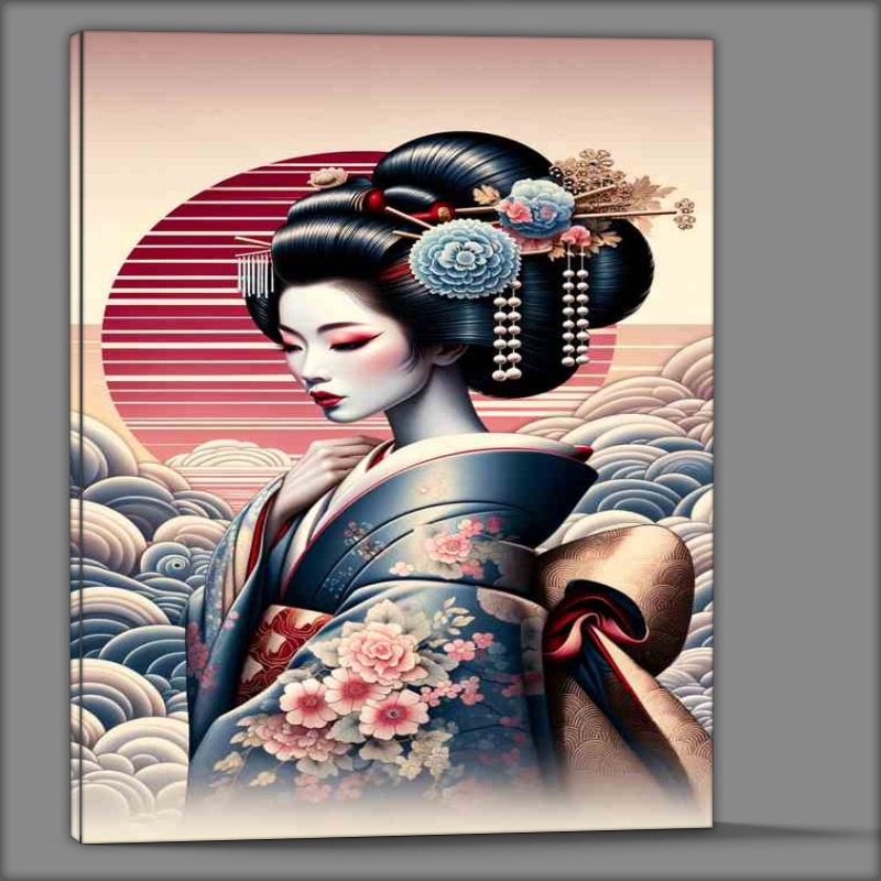 Buy Canvas : (Geisha Beauty Traditional Japanese Art in blue)