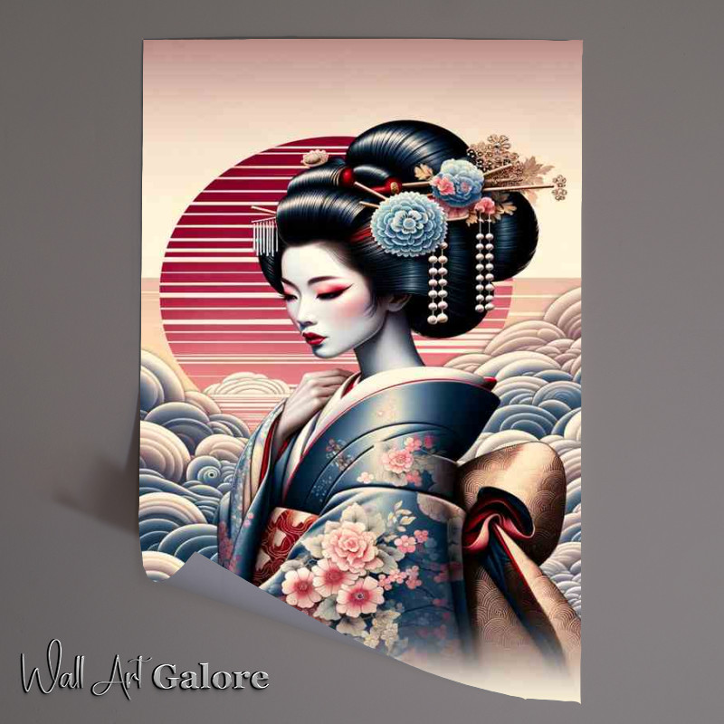 Buy Unframed Poster : (Geisha Beauty Traditional Japanese Art in blue)