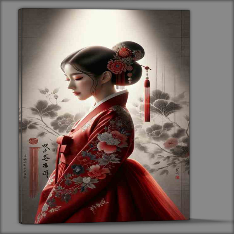 Buy Canvas : (Graceful Red Hanbok Artistic Composition)