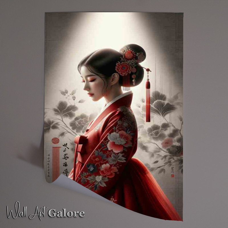 Buy Unframed Poster : (Graceful Red Hanbok Artistic Composition)