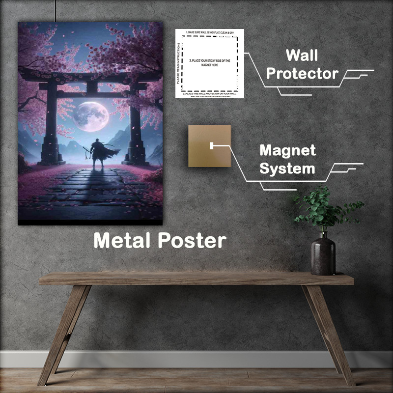 Buy Metal Poster : (Warriors Contemplation under Sakura Moonlight)