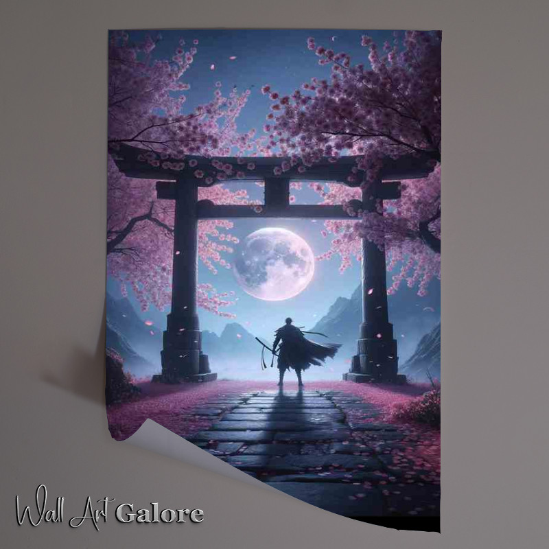 Buy Unframed Poster : (Warriors Contemplation under Sakura Moonlight)