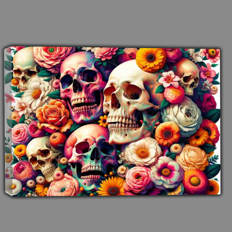 Buy Canvas : (Floral Skull Symphony a diverse array of blooming flowers)