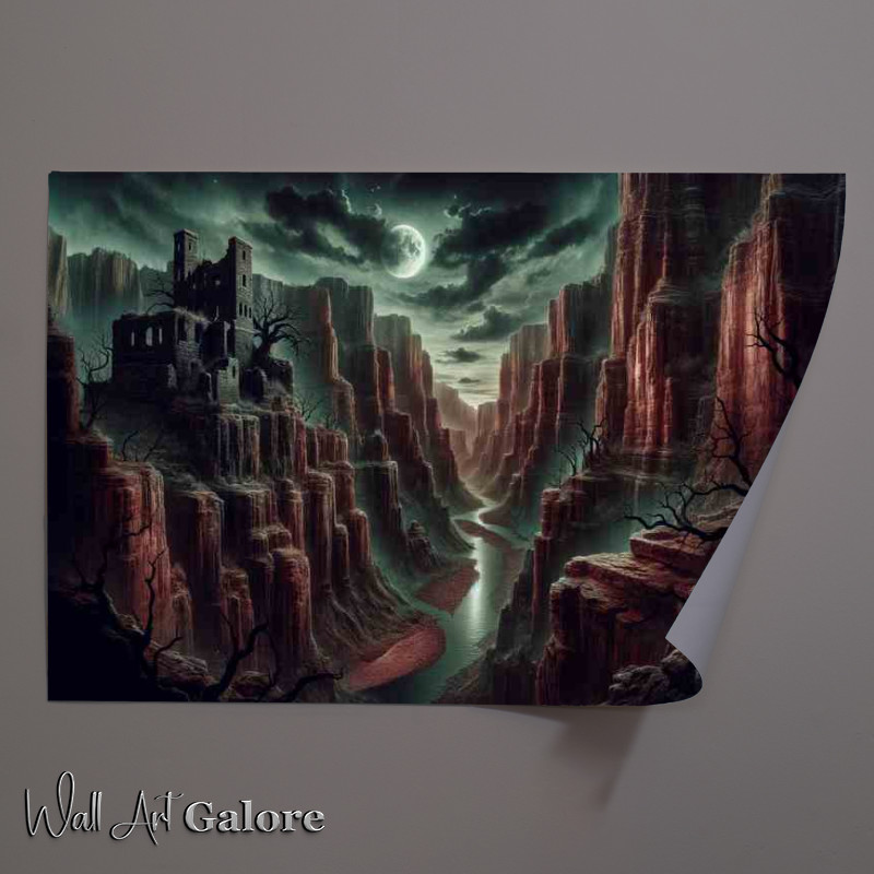Buy Unframed Poster : (Gothic Crimson grand canyon under a gothic moonlit sky)