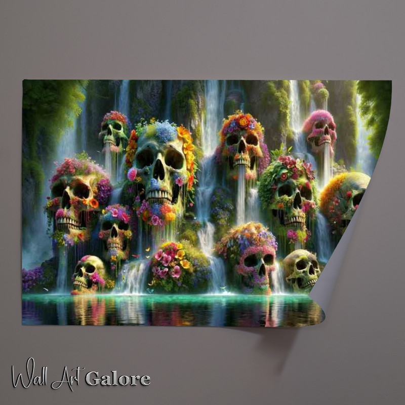 Buy Unframed Poster : (Skeletal Floral Cascade down a vibrant floral waterfall)