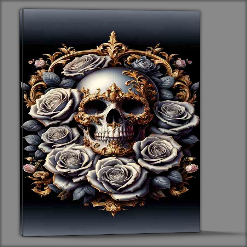 Buy Canvas : (Elegant Baroque Skull Amidst Blooming Roses)