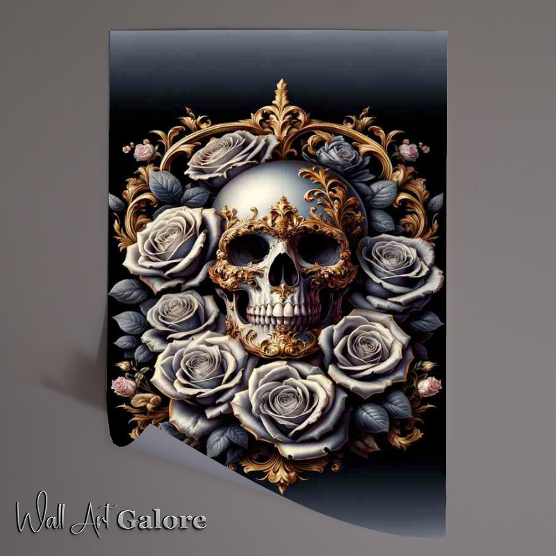 Buy Unframed Poster : (Elegant Baroque Skull Amidst Blooming Roses)