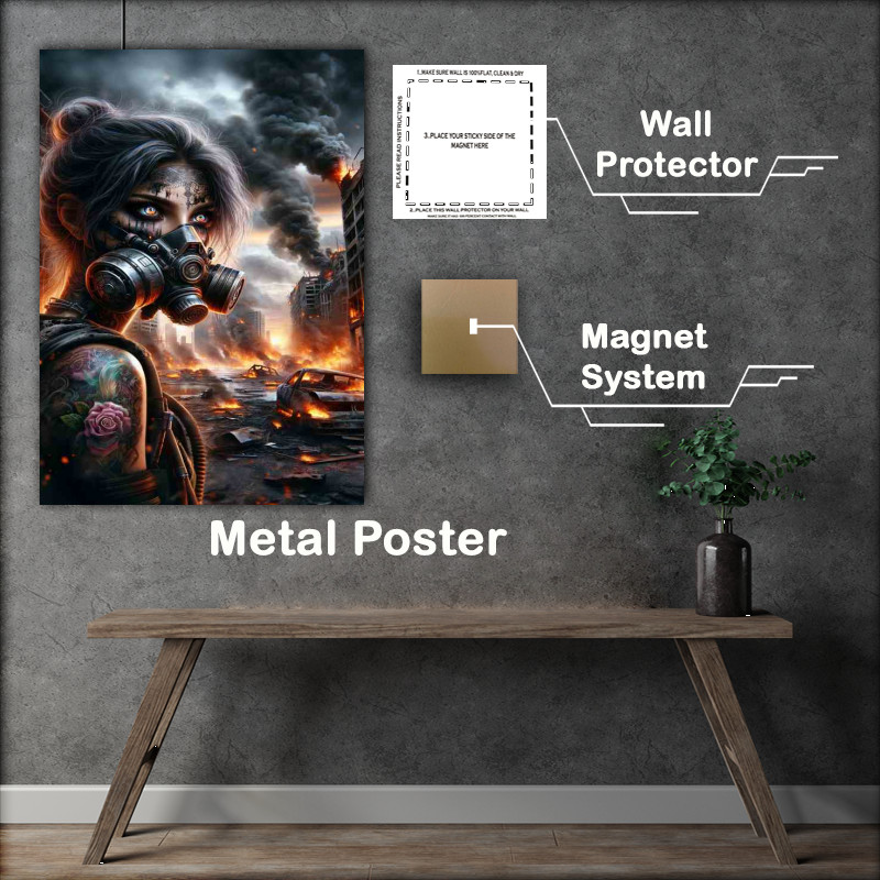 Buy Metal Poster : (Post Apocalyptic Warrior Amidst Chaos)