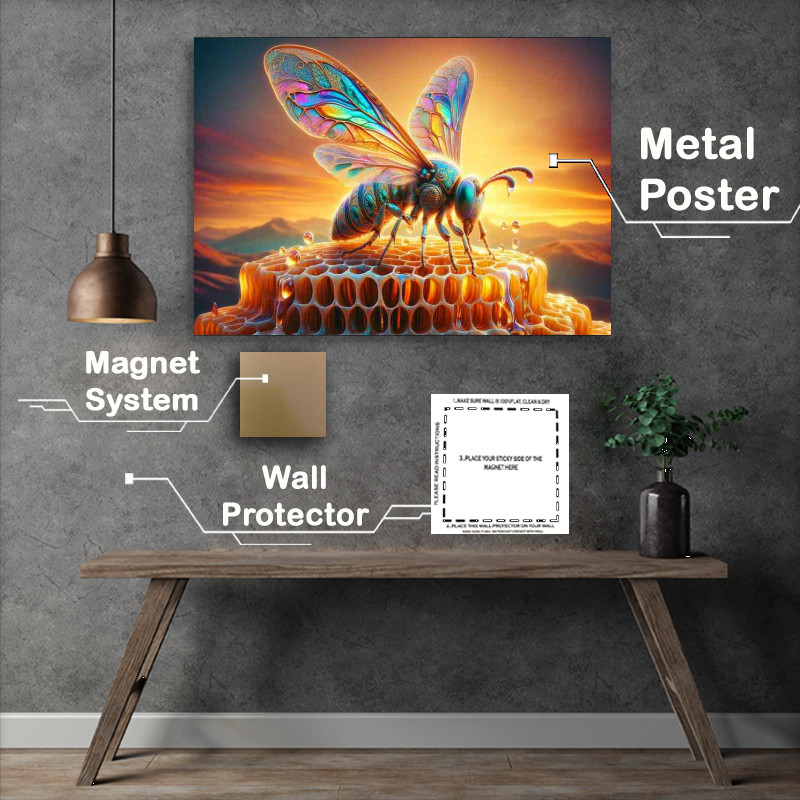 Buy Metal Poster : (Ethereal Macro bee with the honey pot)